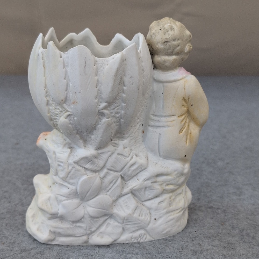 Vintage Porcelain Tulip Planting Vase‎ Boy Painted Gilt Mid-Century Decor 680 - Picture 2 of 4
